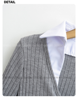 Preppy V-neck Shirt Layered Long Sleeve Knitwear