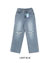 [U-DENIM] Summer ripped jeans wide denim pants