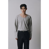 Brushed crop u neck long sleeves(Gray)