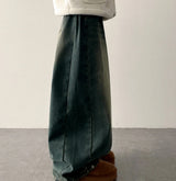 Leg hem snap side pin tuck denim wide pants
