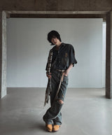 Summer shea damage washed denim half shirt