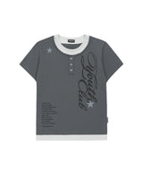 カットオフ スター レイヤード ヘンリーネック グラフィックTシャツ ライトチャコール