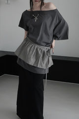 レイヤードシャーリングシフォンスカート (3color)