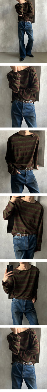 [F/W] Tartan stripe button knit sleeves(2color)