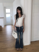 Bev Flip Pocket Bootcut Washing Denim Pants
