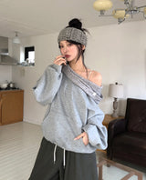 ミオ ドレープフード オフショルダー スウェットシャツ