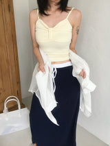 Apple Heart-Neck Ribbon-Ruched Sleeveless Top (6c)