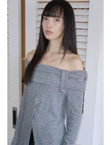 BUTTON OFF-SHOULDER KNIT(GREY)