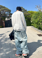 アンバランスネックラインスラッシュカットレイヤードTシャツ(ホワイト)