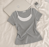 Sleeveless Set Off-Shoulder Short Sleeve Tee (4 colors)