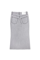 DAMAGED LONG DENIM SKIRT (GRAY)