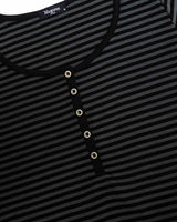 Henley Neck Long Sleeve Stripe Black