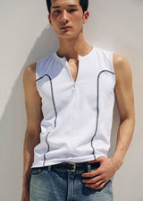 Curved half zip up sleeveless(White)