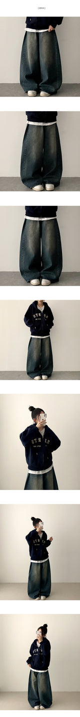 Judd side pin tuck incision denim wide pants 
