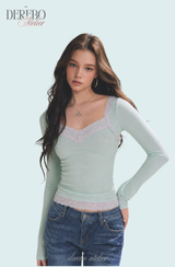 Ripel Mint Pink Lace Long-Sleeve T-Shirt