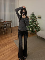 DENY 2-BUtton Fade Wash Hidden Band Bootcut Long Pants 