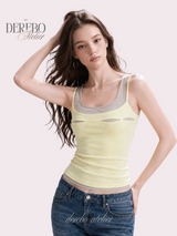 Lemon slit layered sleeveless t-shirt