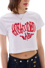ハートスローガンクロップTシャツ / レッド
