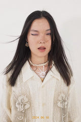 Lace cutout printed shirt