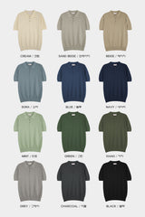 LMN 3 ボタンカラーウォッシャブルマッスルフィットアイス半袖ニット (12 colors)