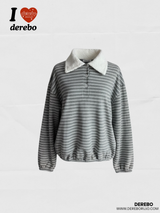 ウールナッピングカラーストライプロングスリーブTシャツ