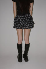 flower frill cancan banding mini skirt