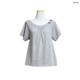 (2color) Check Back Ribbon Off-Shoulder Short Sleeve Tee