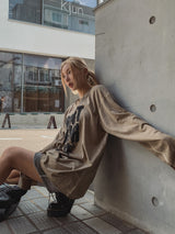 レフトプリントオーバーサイズフィット長袖Tシャツ