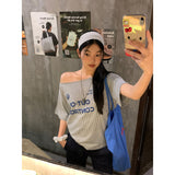 コントロールオフショルダールーズフィットショルダースリーブTシャツ