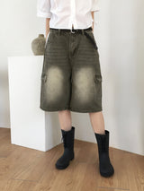 [4color] Tishan Cargo Bermuda Half Denim Short Pants