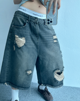 HEART CUPID DAMAGE WASH DENIM BERMUDA💙🖤 - 2 COLORS 2 SIZES