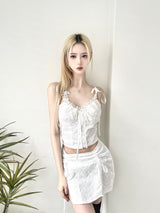 1250. White lace hook ribbon slit 2pc
