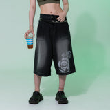 Fire Rose Bermuda Denim Pants Black