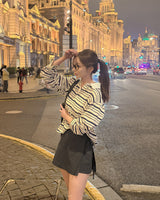 Palm collar striped T-shirt