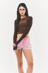 Logo Cubic Crop Top Brown