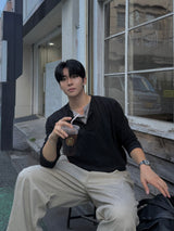 コーデュロイ レイヤード ヘンリーネック ロングスリーブ Tシャツ