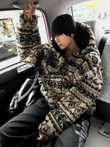 wool jacquard hooded jumper jacket