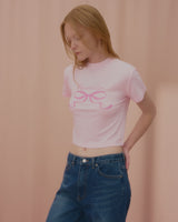 ラブリボンクロップTシャツ-PINK