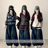 Ipp vintage washing round incision denim wide pants