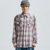 03s plaid western shirt purple