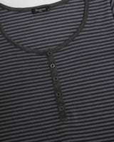Henley Neck Long Sleeve Stripe Charcoal