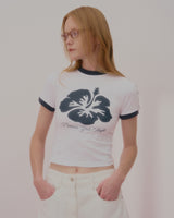 アロハフラワーリンガークロップTシャツ-WHITE