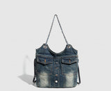 denim pocket chain cross shoulder bag