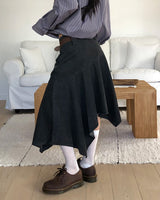 Poor Raw-Cut Washed Asymmetrical Cotton Midi Skirt