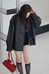 Free Shine Loose Fit Leather Rider Jacket