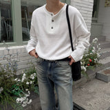 WE button point henley neck warmer waffle tea (4 colors)