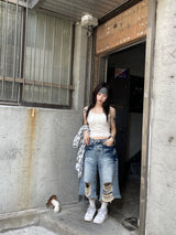 Spark Destroyed Denim Bermuda Pants