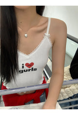 I Love Girl　vネックスリーブレスクロップトップ