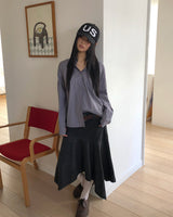 Poor Raw-Cut Washed Asymmetrical Cotton Midi Skirt