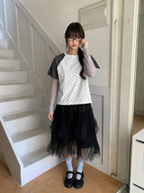 Juril Mesh Frill Tiered Elastic Midi Skirt